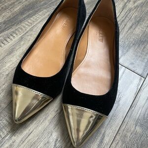 J. Crew Black Flats with Gold Toe